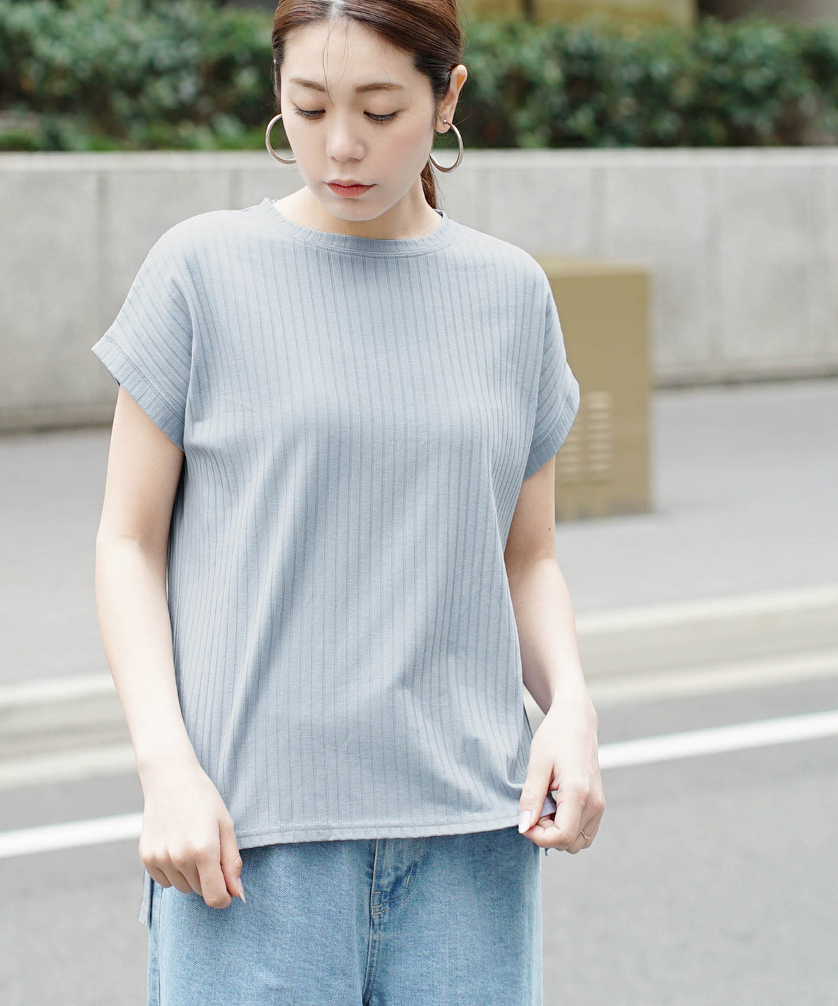 汗しみない リブカットソー［フレンチスリーブ］