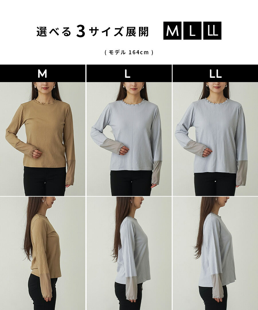 シアースリーブ リブカットソー［クルーネック］