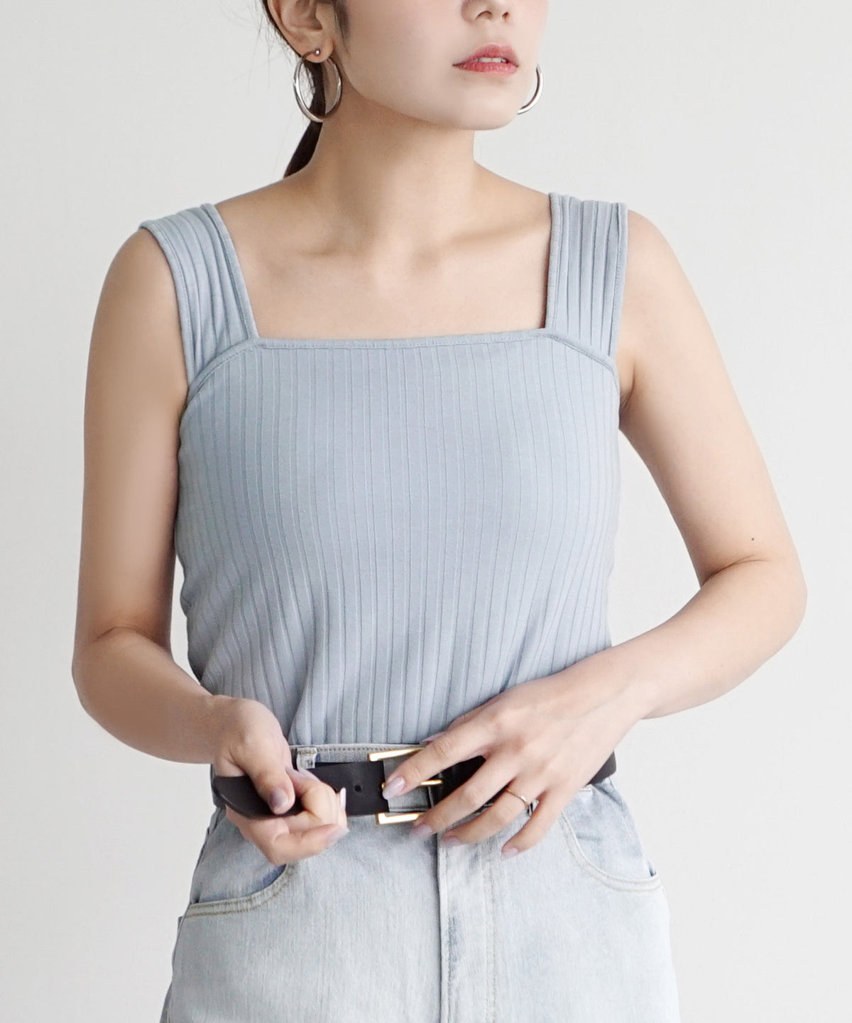 汗しみない リブカットソー［スクエアネックタンクトップ］ 【返品交換不可】