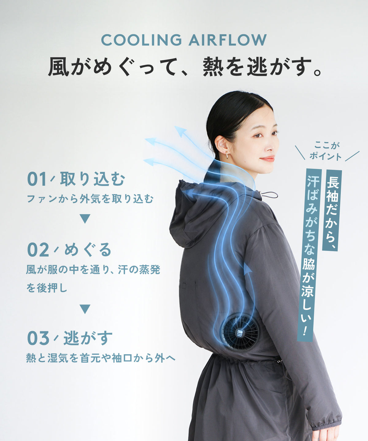 COOL DOWN 空調ウェア ドロスト付きロングパーカー