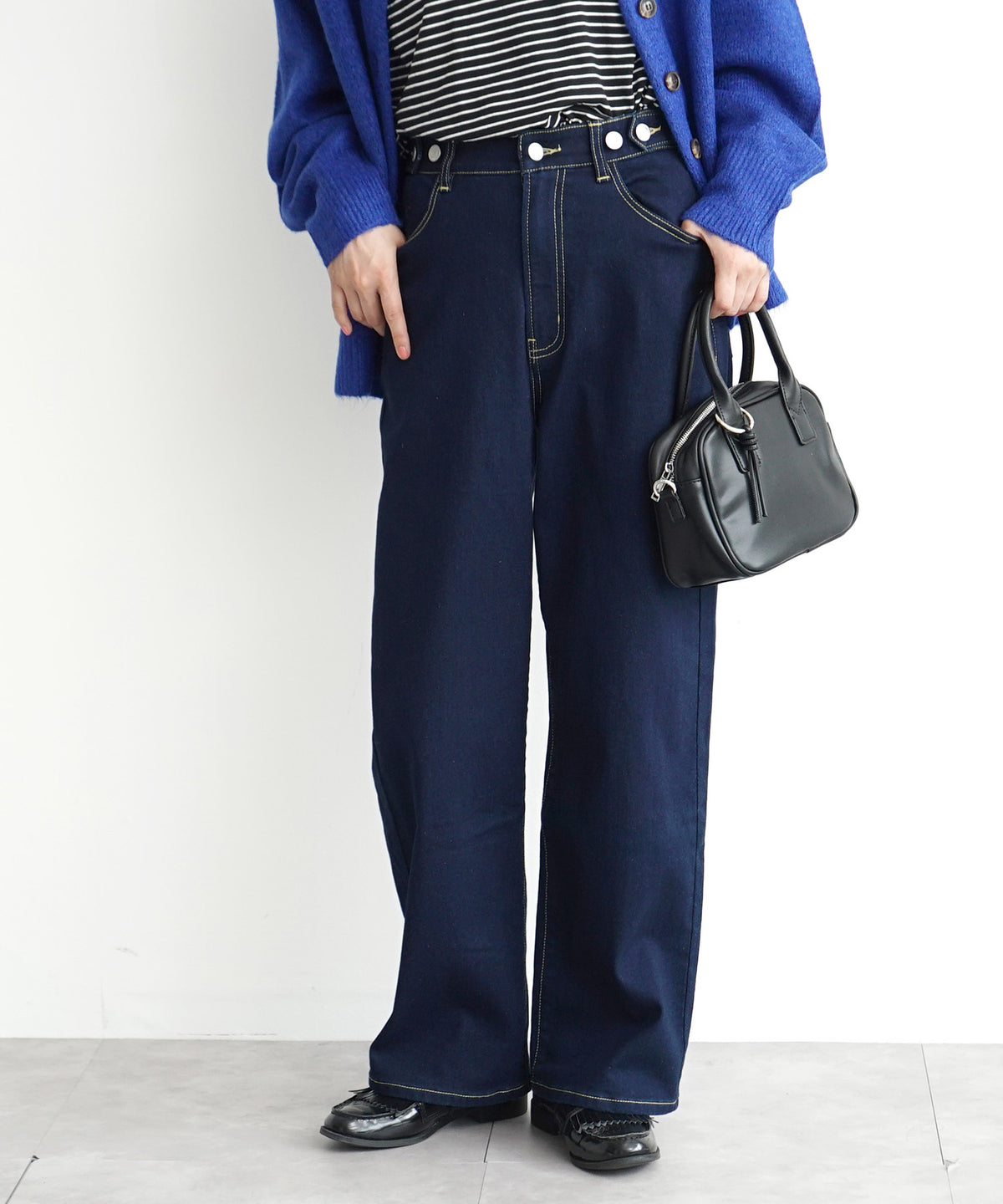 こっそりウエストゴム 裏起毛ストレッチデニムパンツ［ストレート］