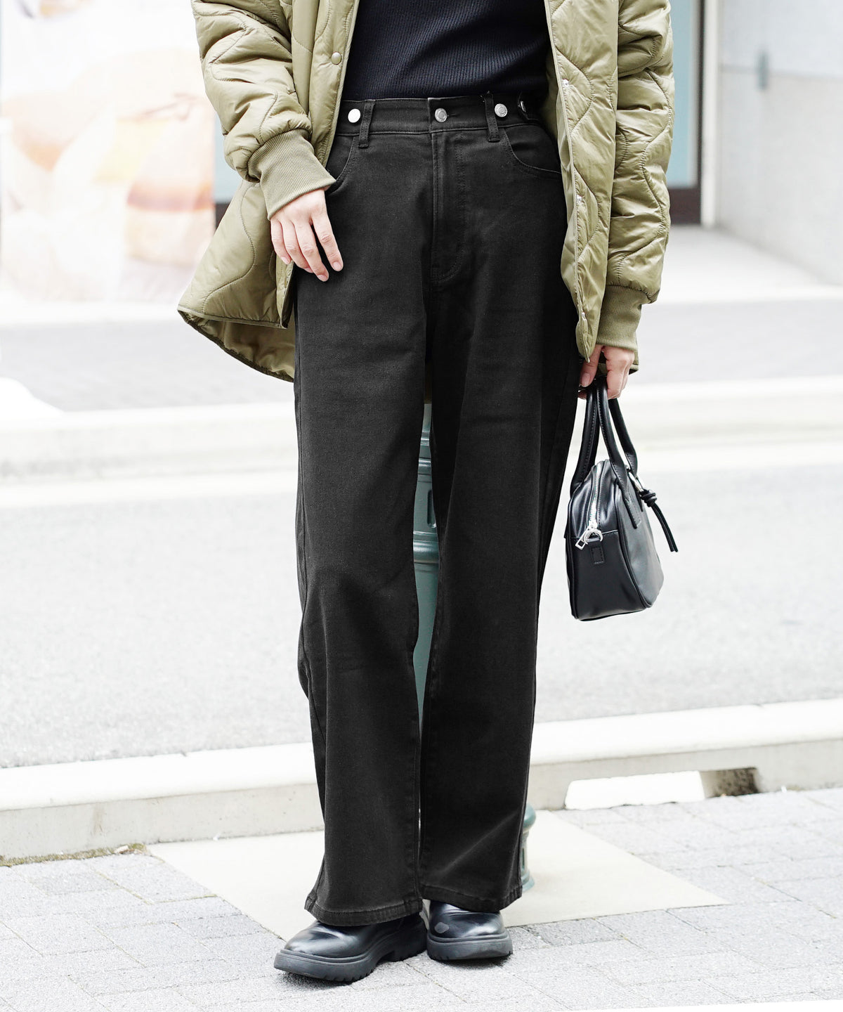 こっそりウエストゴム 裏起毛ストレッチデニムパンツ［ストレート］
