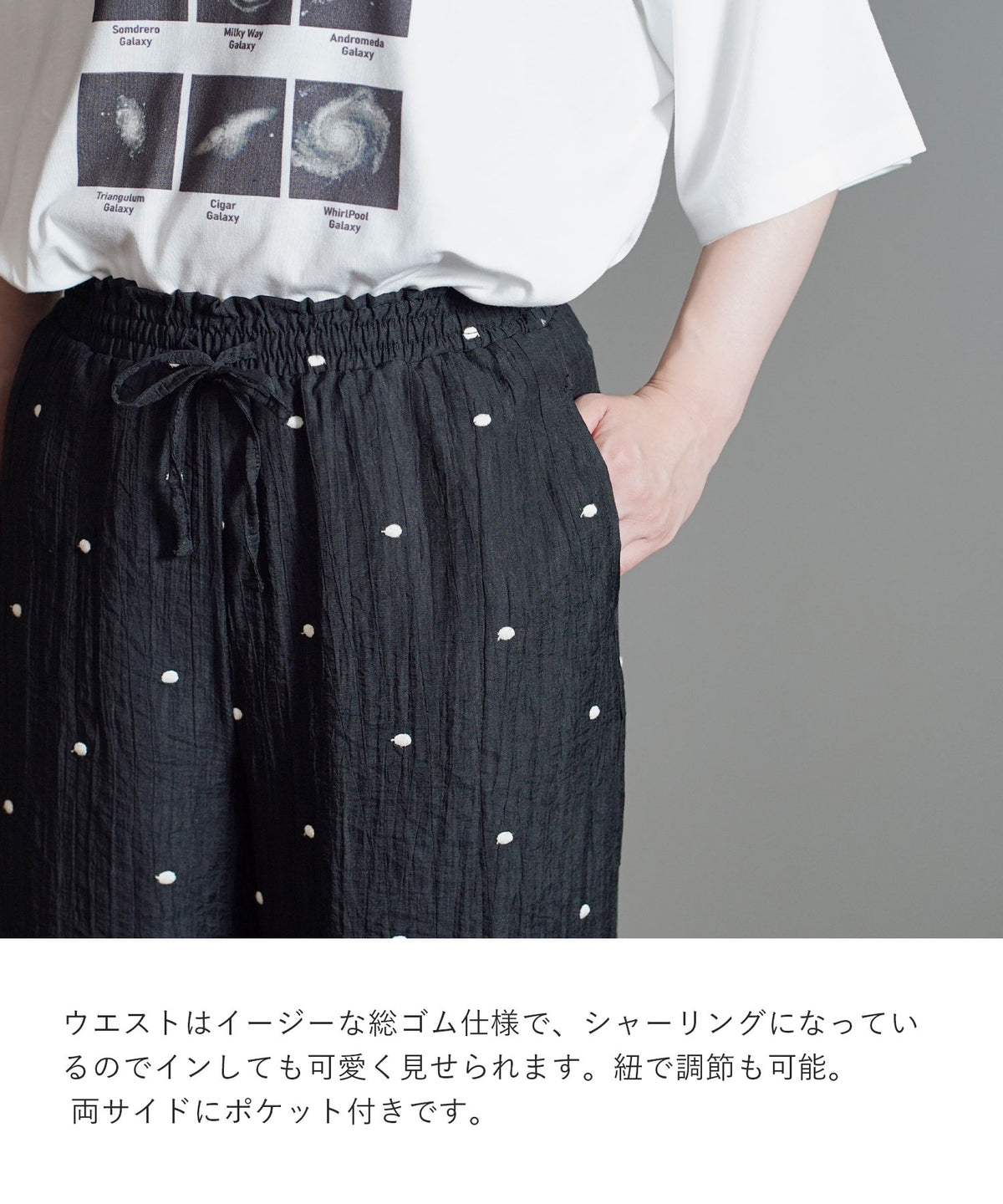 ドット刺繍 シアーワッシャーパンツ