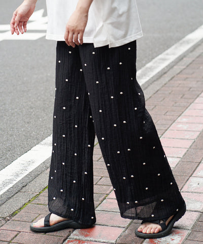 ドット刺繍 シアーワッシャーパンツ