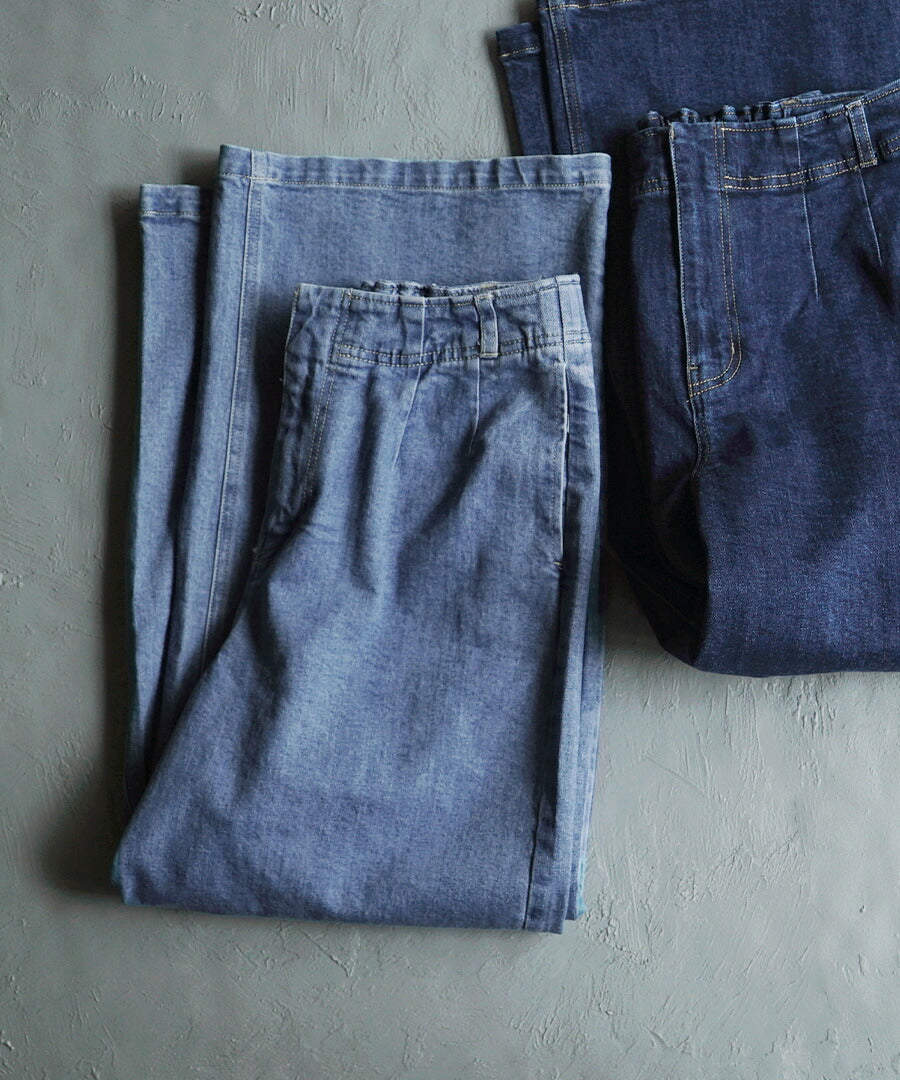 ストレッチ タックストレートパンツ