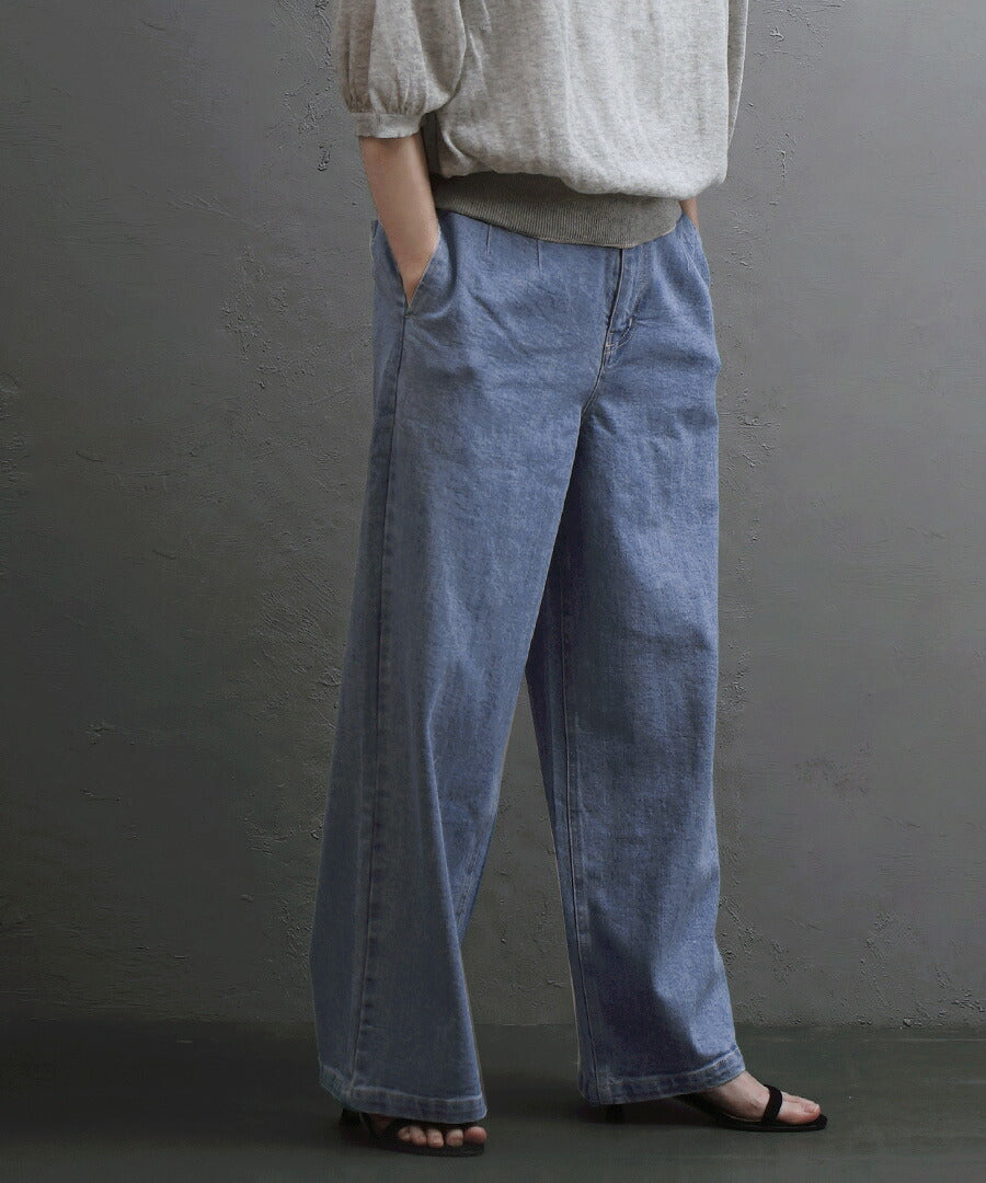 ストレッチ タックストレートパンツ
